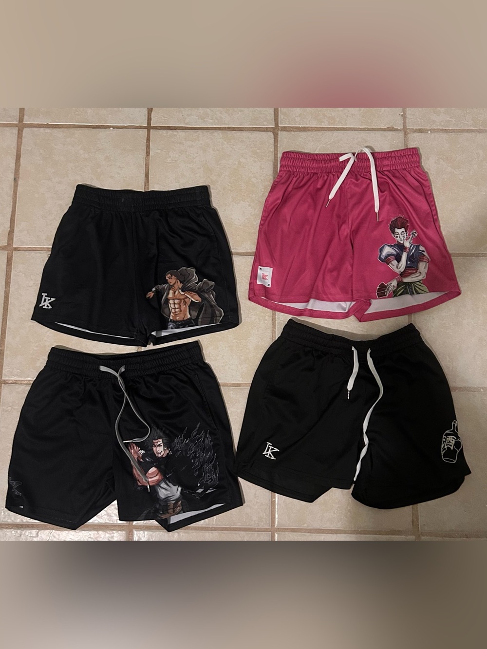 Athletic Shorts with Drawstring - Black and Pink